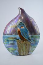 Anita Harris Art Pottery large teardrop vase, decorated with a Kingfisher in deep lustre colours,