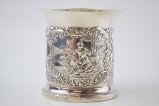 Victorian silver vase with framed scenes of courting couples in rural settings, London 1899, 116.8