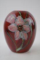 Anita Harris Art Pottery trial vase, decorated with daffodils, 16cm tall, signed by Anita. In good