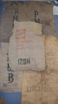5 antique hessian sacks to include 3 Potato Marketing Board, 1 BOCM Cake and a Farmers Co Ltd
