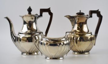 Victorian silver three piece coffee set with ebonised handles. Sheffield 1898 Atkin Brothers.