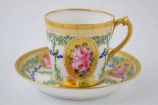 Royal Crown Derby fine china cup and saucer decorated with Pink Roses with gilded decoration (2). In