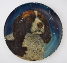 An original artwork of a gun dog, "Springer Spaniel' in a naive style. Painted on a cardboard /