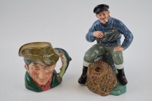 Royal Doulton figure Lobsterman HN2317 and small character jug The Poacher (2). In good condition