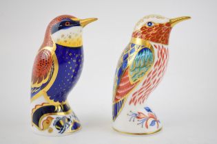 Two Royal Crown Derby paperweights, Hummingbird, gold stopper and a Bee-eater, silver stopper, red