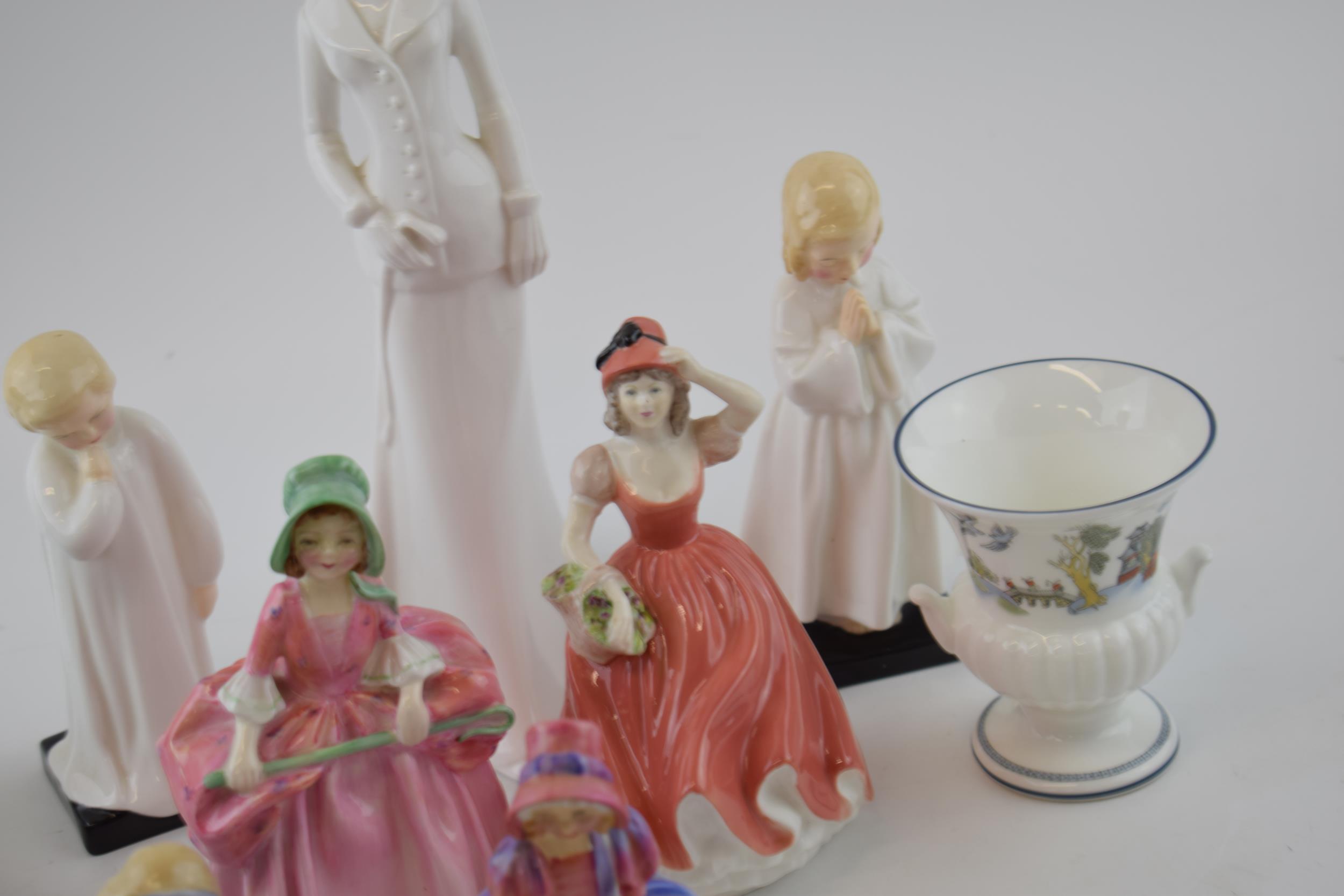 Royal Doulton lady figures to include Monica, Little Bo Peep, Mary Had a Little Lamb (1 ear af), - Image 5 of 5