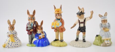 Boxed Royal Doulton Bunnykins to include Tyrolean Dancer, Little Miss Muffet, Susan, Family