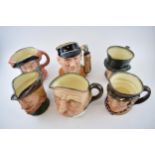 Large Royal Doulton character jugs to include Farmer John, the Golfer, Sam Weller and others (6). In