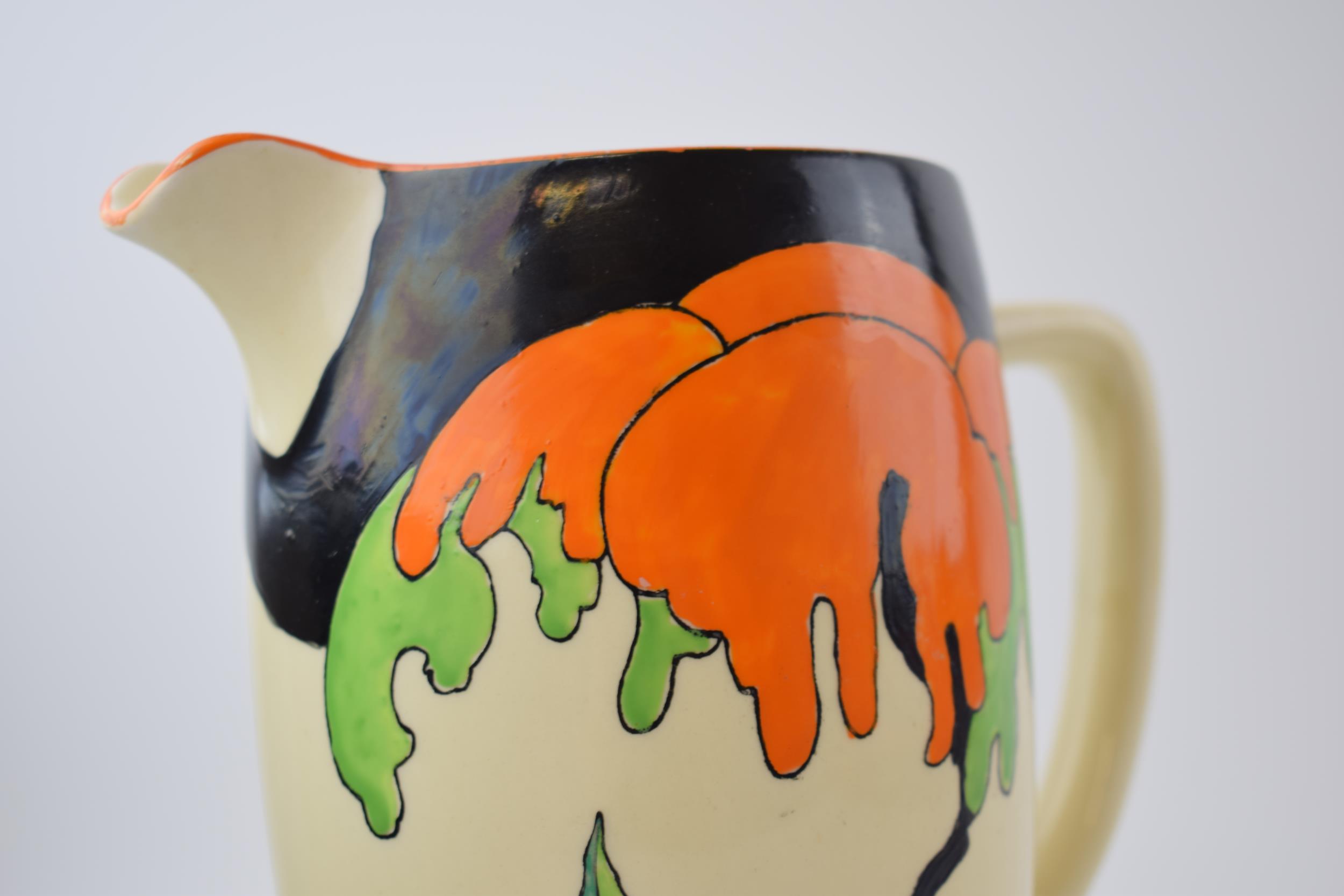 Clarice Cliff water jug in the 'Woodland' pattern, 20cm tall, printed marks to base. Displays - Image 5 of 7