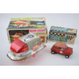 Boxed Moon Scout vintage toy, made in Hong Kong, battery operated, with a Scalextric Mini Cooper