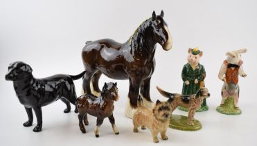 A collection of Beswick items to include horses, dogs and The Lady Pig ECF8, Richard PP8, some