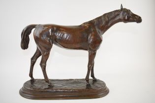 19th century bronze model of a horse standing whilst facing right, bearing 'J Moigniez' signature (
