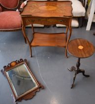 A collection of Edwardian furniture items to include a small console table with inlaid marquetry