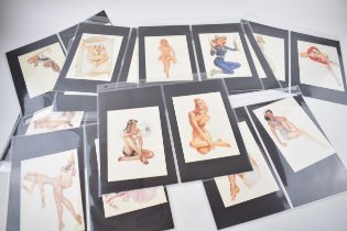 A collection of vintage style glamour framed prints in the manner of Varga Esq. and similar, picture