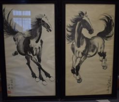 After Xu Beihong: a pair of Chinese early to mid century prints of galloping horses with printed