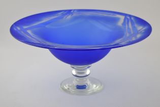 Adrian Sankey large glass pedestal bowl in deep blue colour, 37cm diameter. In good condition with