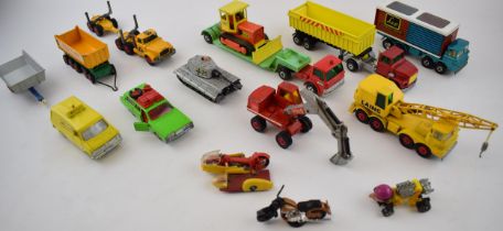 A collection of vintage die cast toy cars by Matchbox, Britains, Farbs 'Myles Ahead' 1971 Mattel and