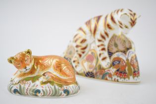 Two Royal Crown Derby paperweights, Bengal Tiger Cub and a Sleepy Lion Cub, both with gold