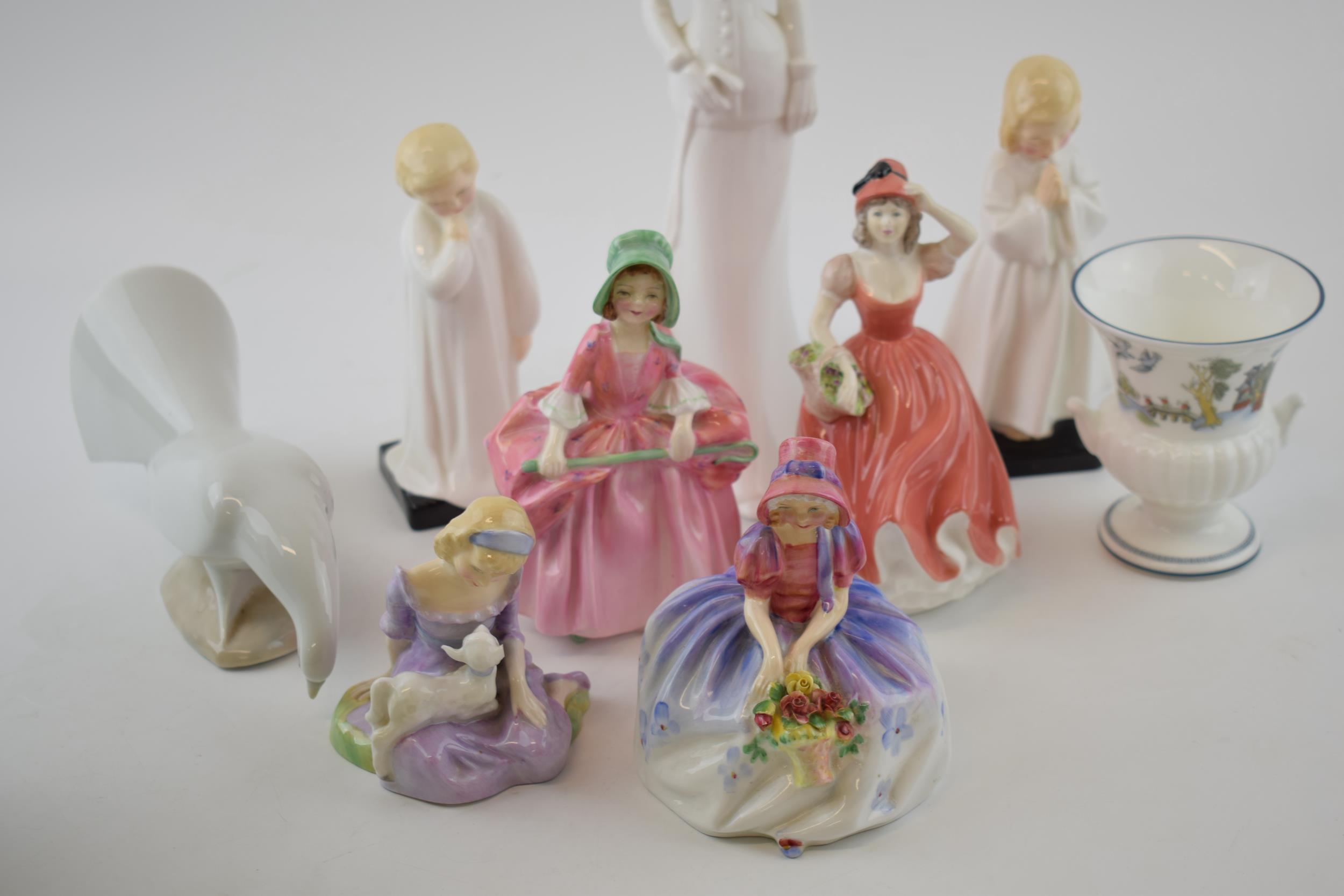 Royal Doulton lady figures to include Monica, Little Bo Peep, Mary Had a Little Lamb (1 ear af), - Image 2 of 5