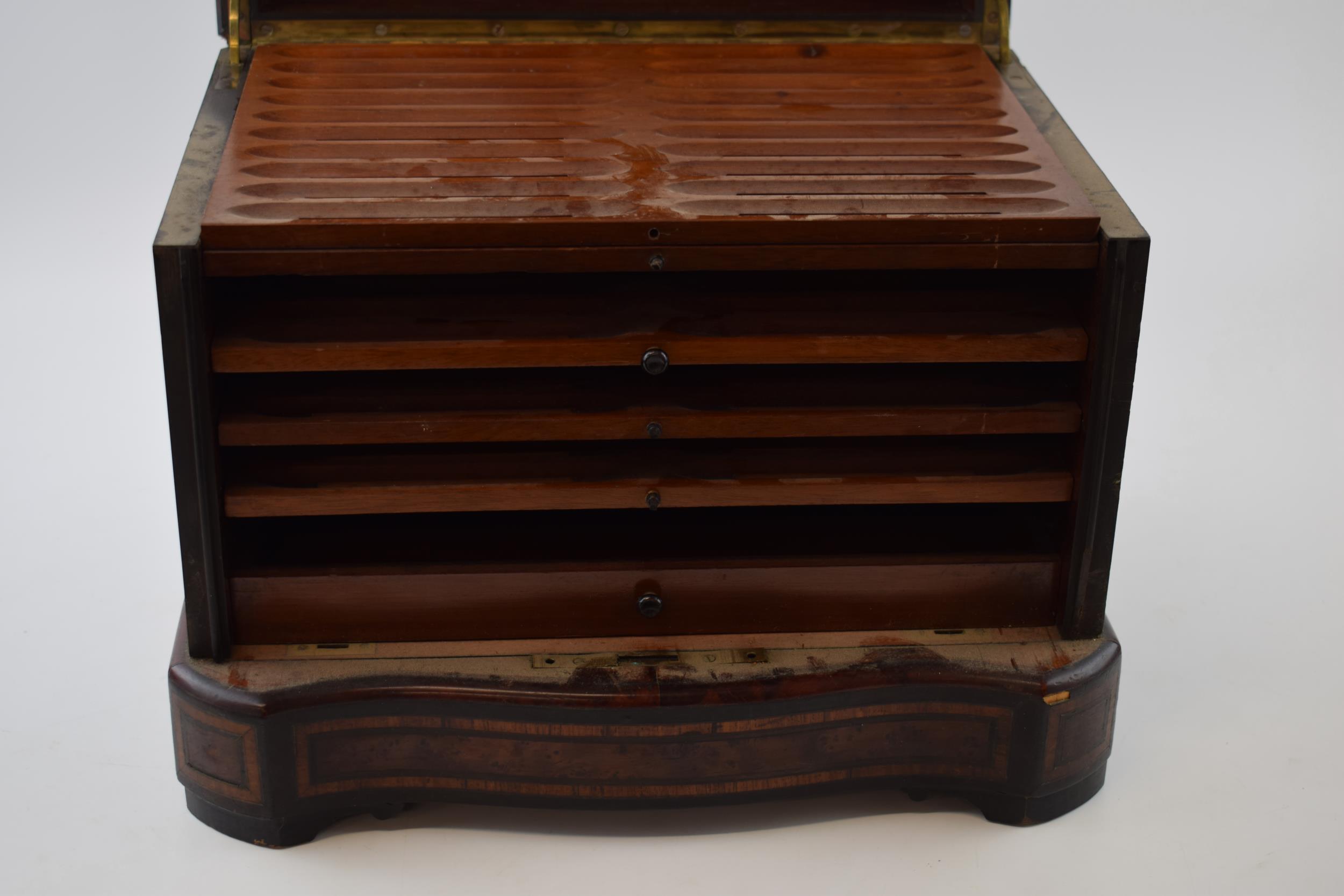 Late 19th century burr walnut cigar cabinet with Mother of Pearl inlaid decoration, with 5 shelves - Image 8 of 10