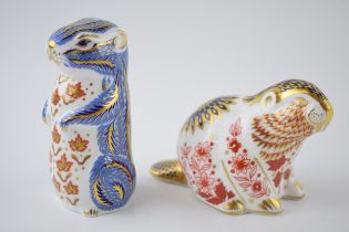 Royal Crown Derby paperweights in the form of a Beaver and a Chipmunk, both first quality with