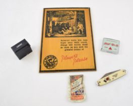 A collection of items to include 'Players Please' vintage shop / pub cigarette advertising on
