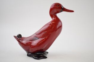 Royal Doulton flambe duck with detailed feather markings, 15cm tall. In good condition with no
