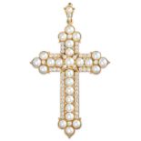 Viktorianischer Perl-Diamant-Kreuzanhänger