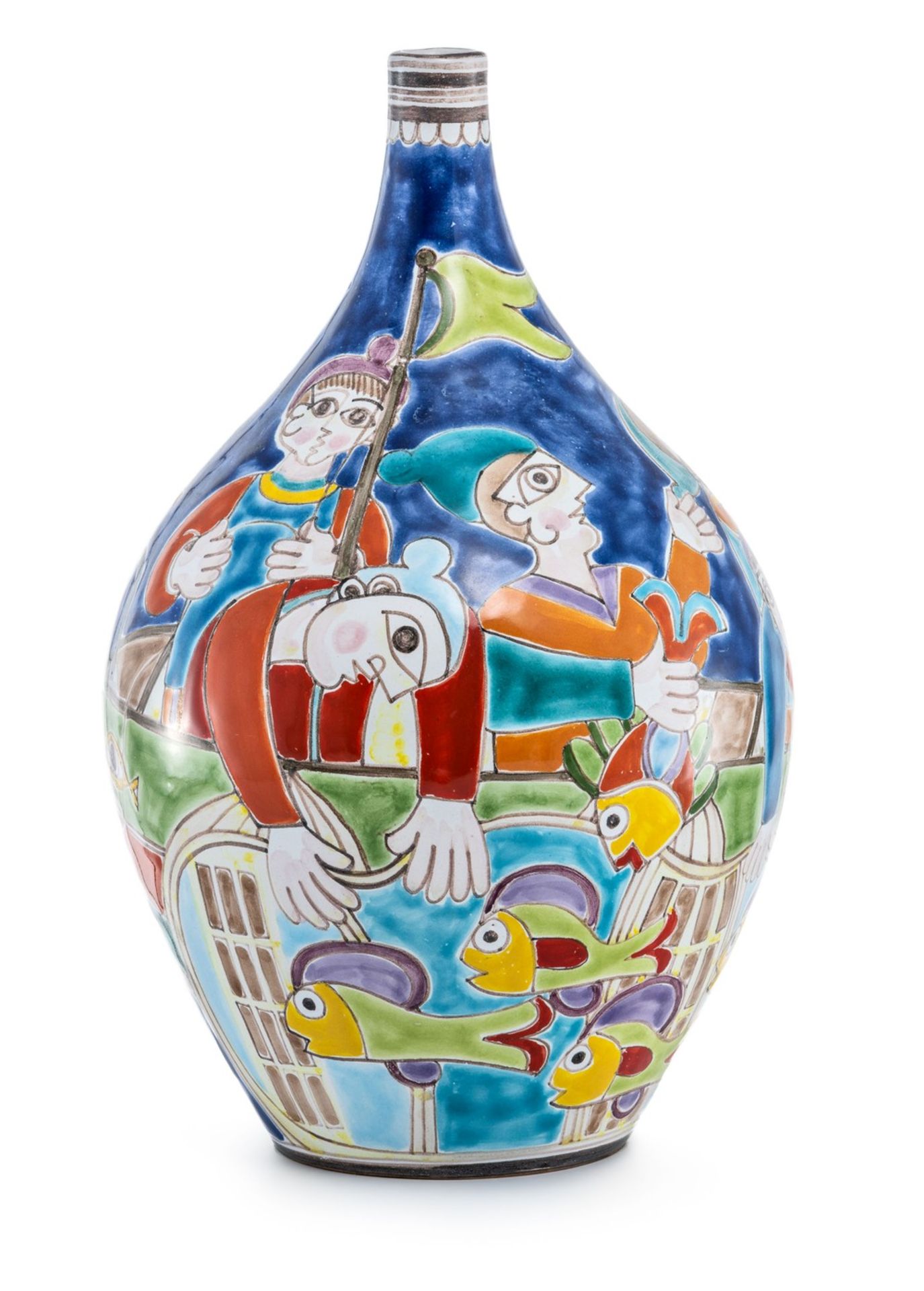 Vase mit Fischerboot Ceramiche de Simone