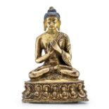 Auf doppeltem Lotosthron sitzender Buddha Tibet, 18./19. Jh.