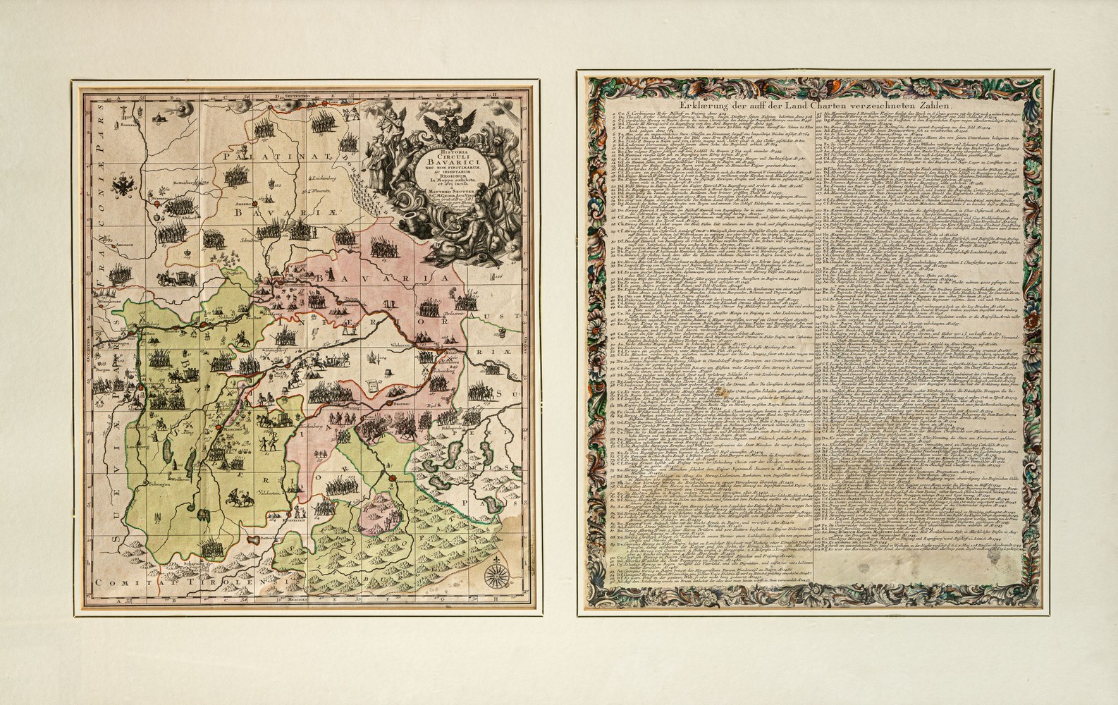 Bayern - Historische Karte mit Ereignissen und Erklärungsblatt, um 1750