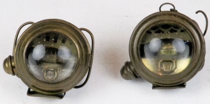 Ein Paar kleine Kutschen-Positionslampen mit Petroleumbrenner um 1900