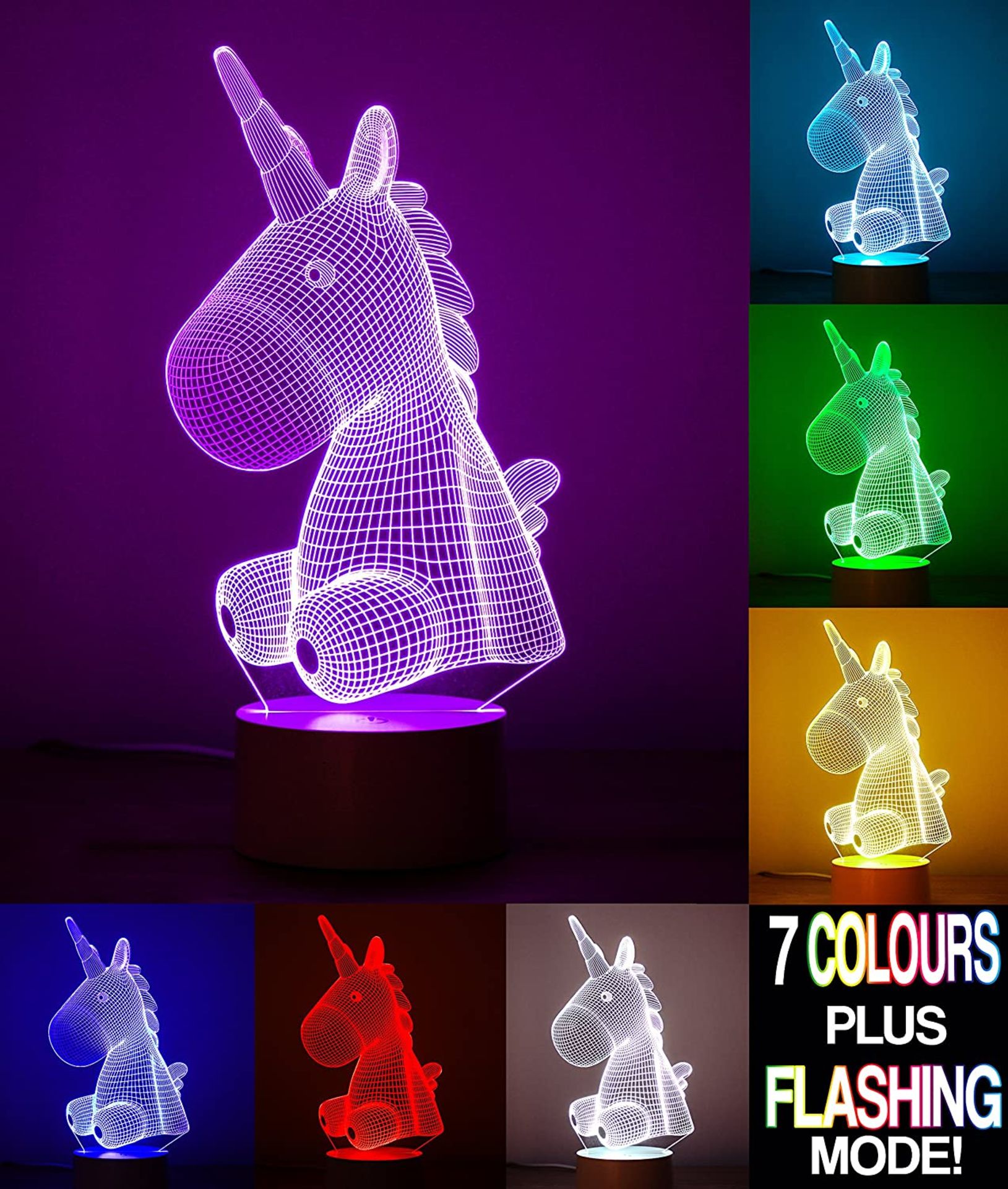 RRP £9.99 - New 3D Optical Illusion Unicorn Lamp, 7 Colur Changing