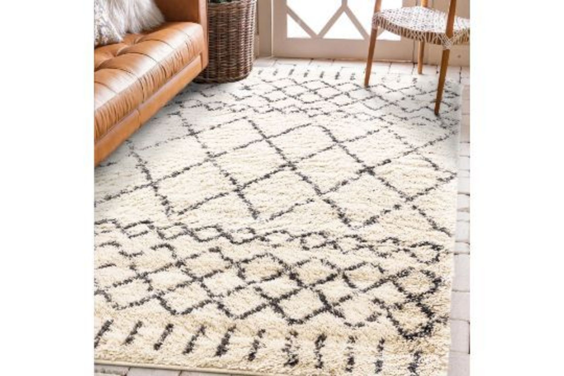 New Nordic 110x160cm Cream & Charcoal - 100% Polypropylene Rug - £10 Delivery