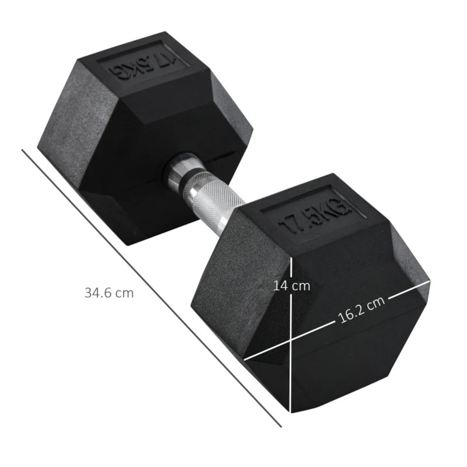 RRP £46.99 - 17.5KG Single Rubber Hex Dumbbell Portable Hand Weights Dumbbell Home Gym - Image 2 of 4