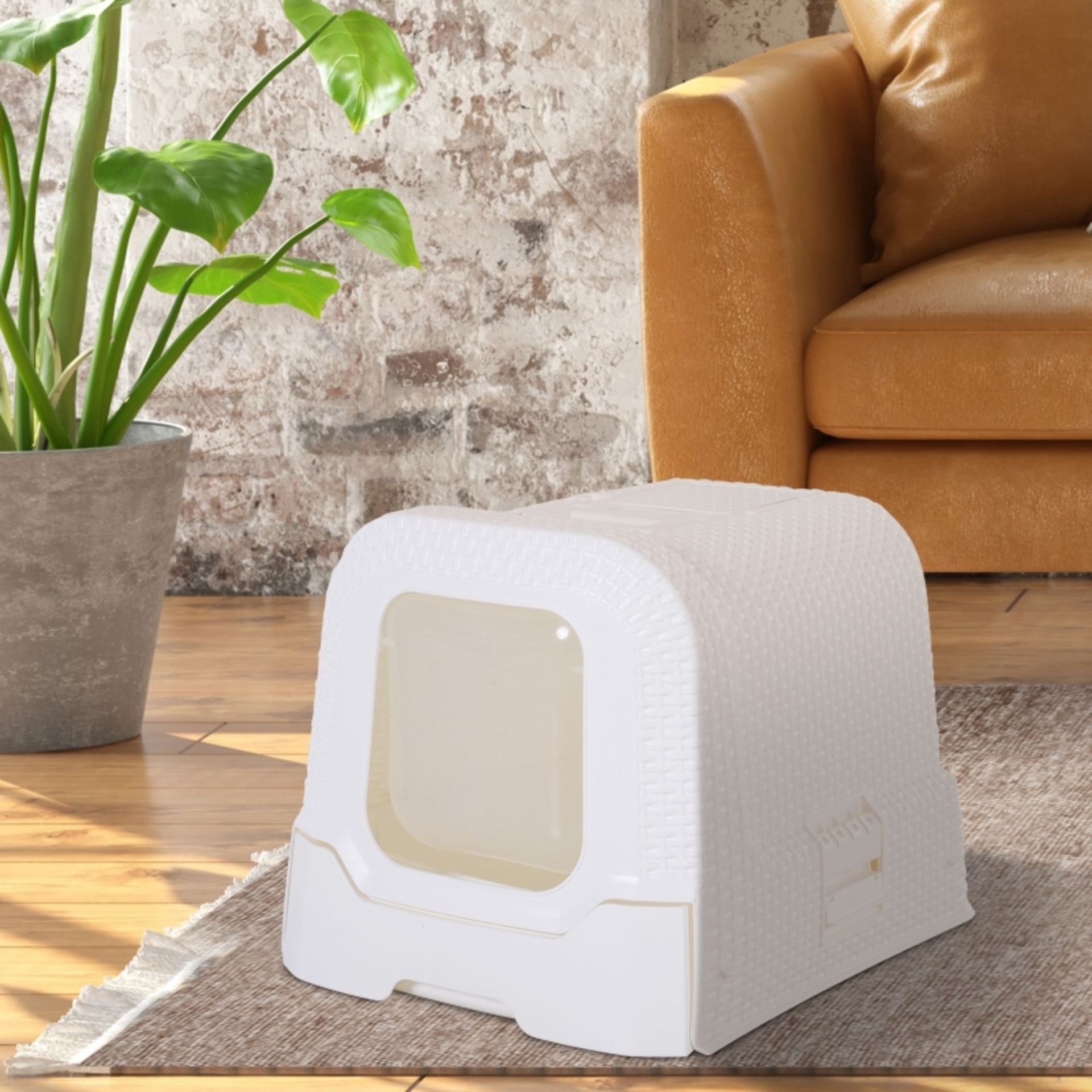 RRP £59.99 - Cats Plastic Enclosed Litter Box w/ Scoop White