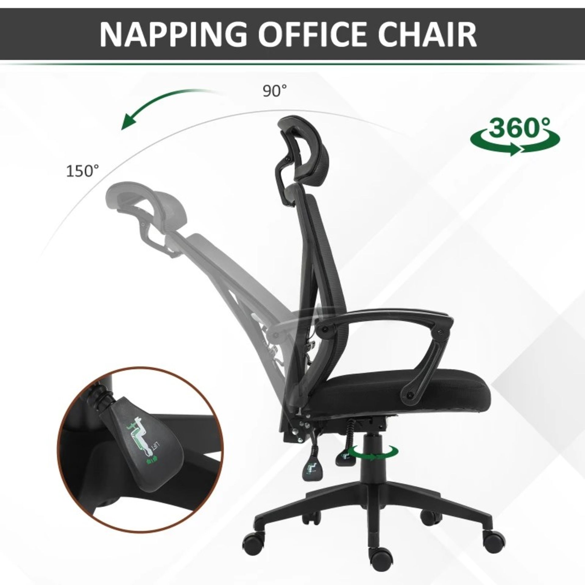 RRP £130.99 - Vinsetto Mesh Ergonomic Home Office Chair w/ Headrest Black - Image 3 of 4