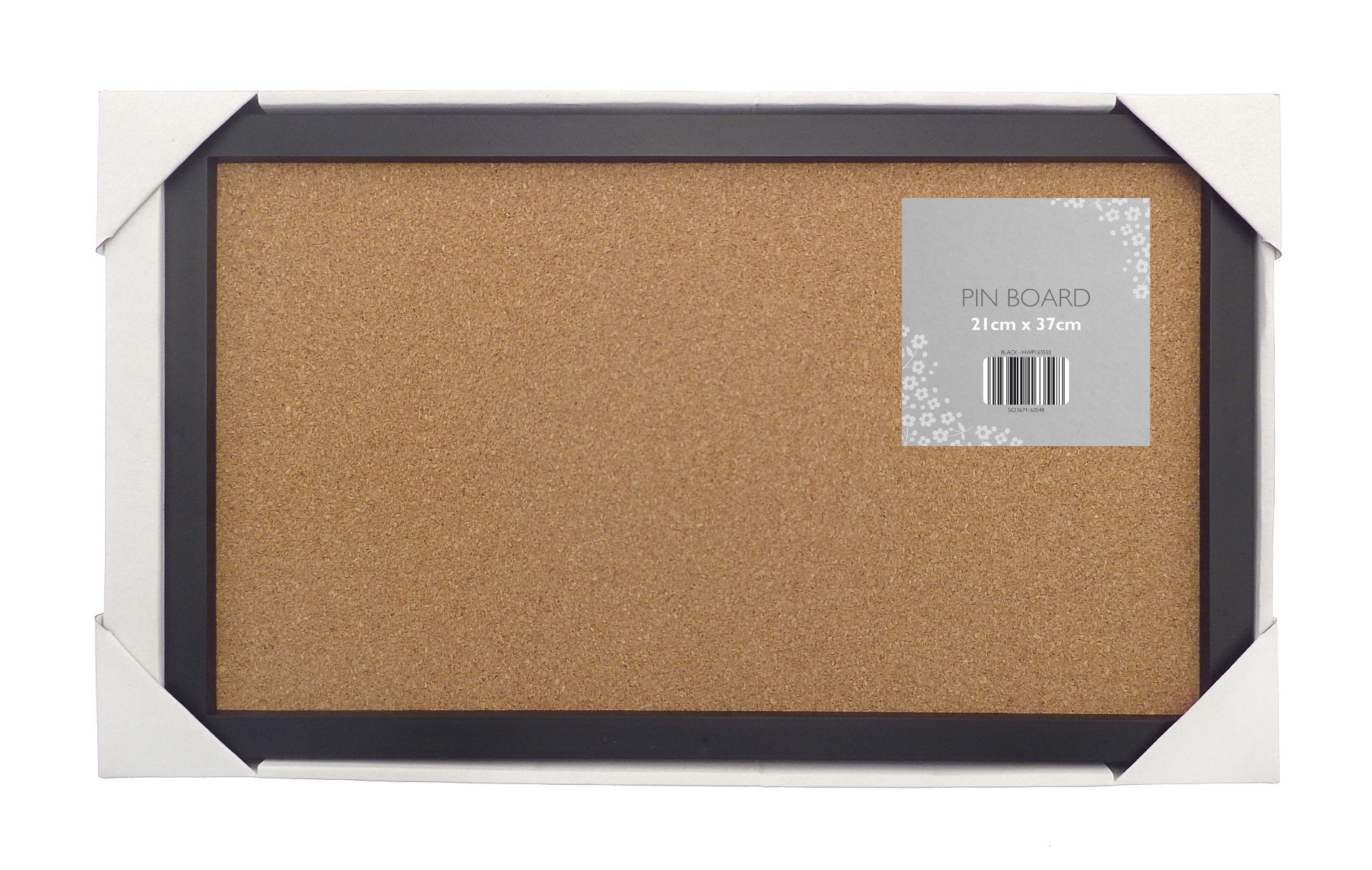 New 21 x 37cm Black Frame Pin Board