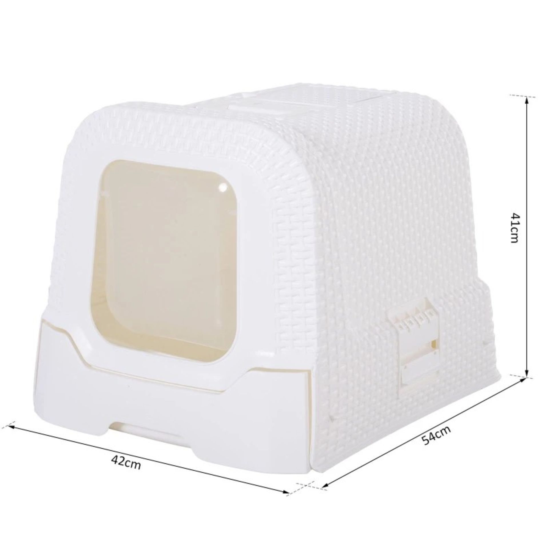 RRP £59.99 - Cats Plastic Enclosed Litter Box w/ Scoop White - Image 2 of 4