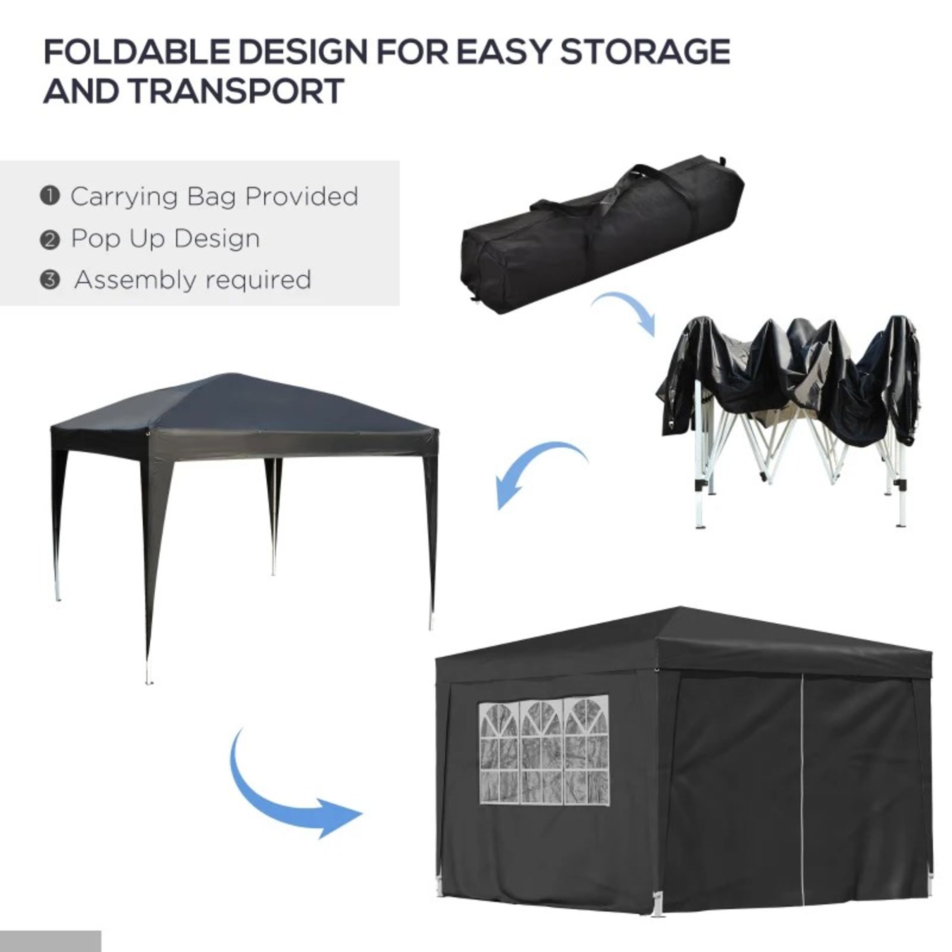 RRP £114.99 - Outsunny Pop Up Gazebo Marquee, 3x3 m-Black - Image 3 of 4