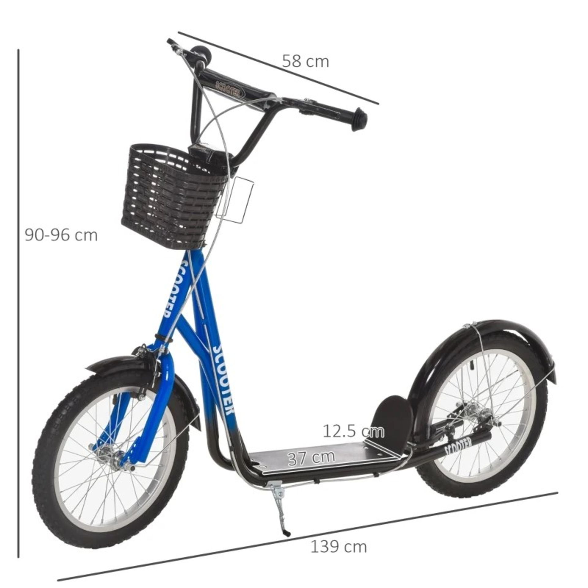 RRP £199.99 - Kids Scooter Adjustable w/ Inflatable Wheel Brake Basket Cupholder Mudguard - Image 2 of 4