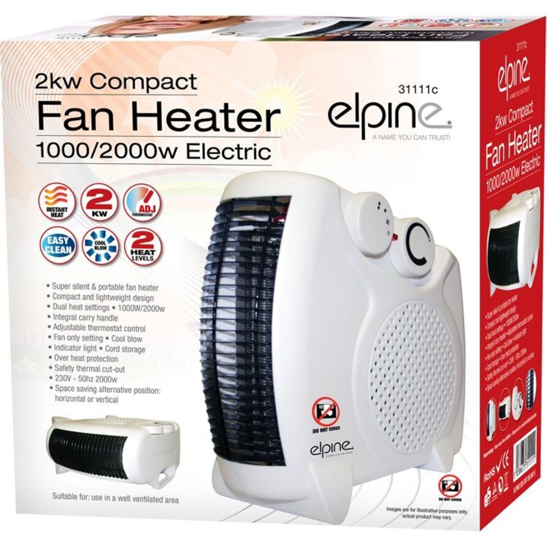 New Elpine 2000w Electric Compact Fan Heater