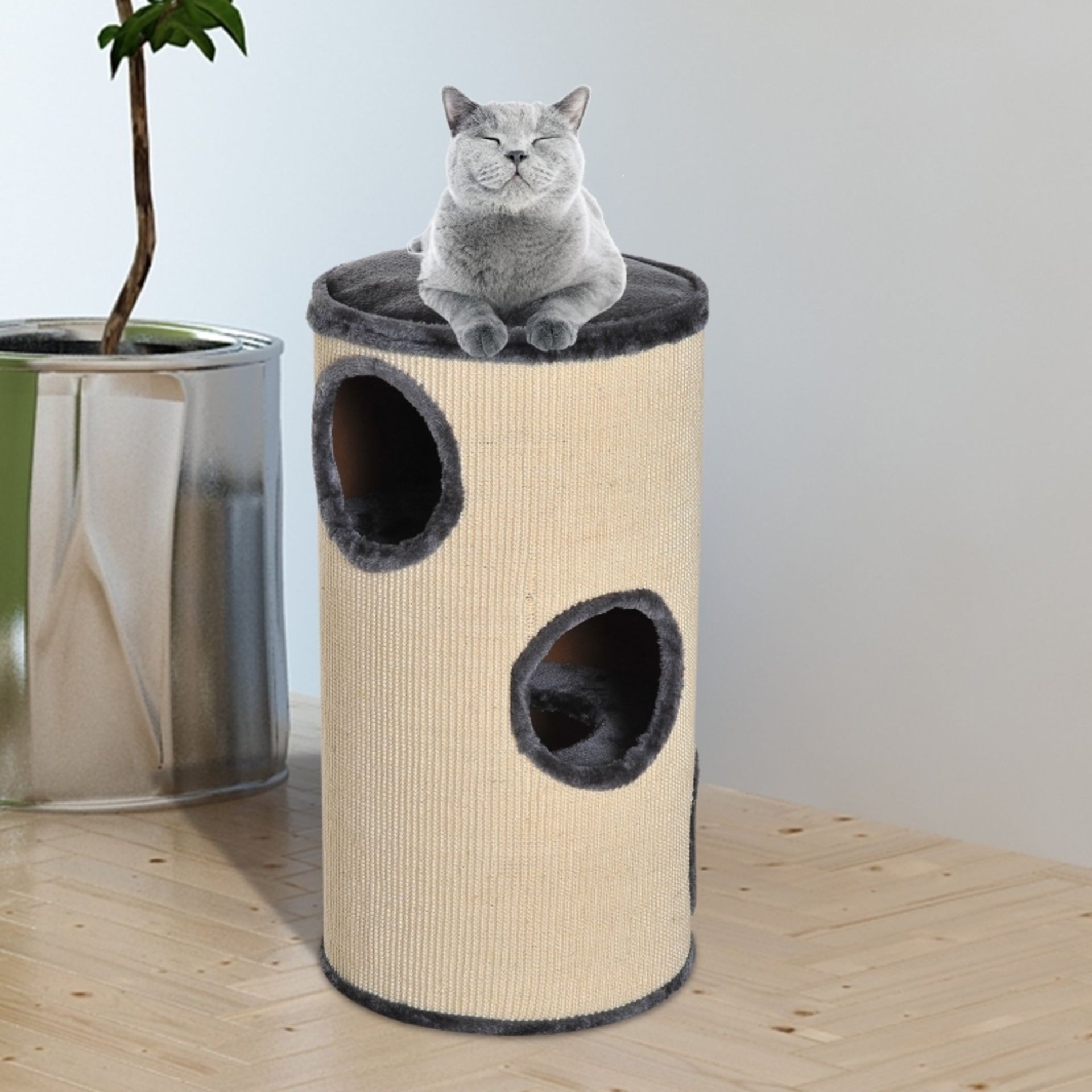 RRP £62.99 - Cat Tree, Plush,38x70H cm-Beige/Grey