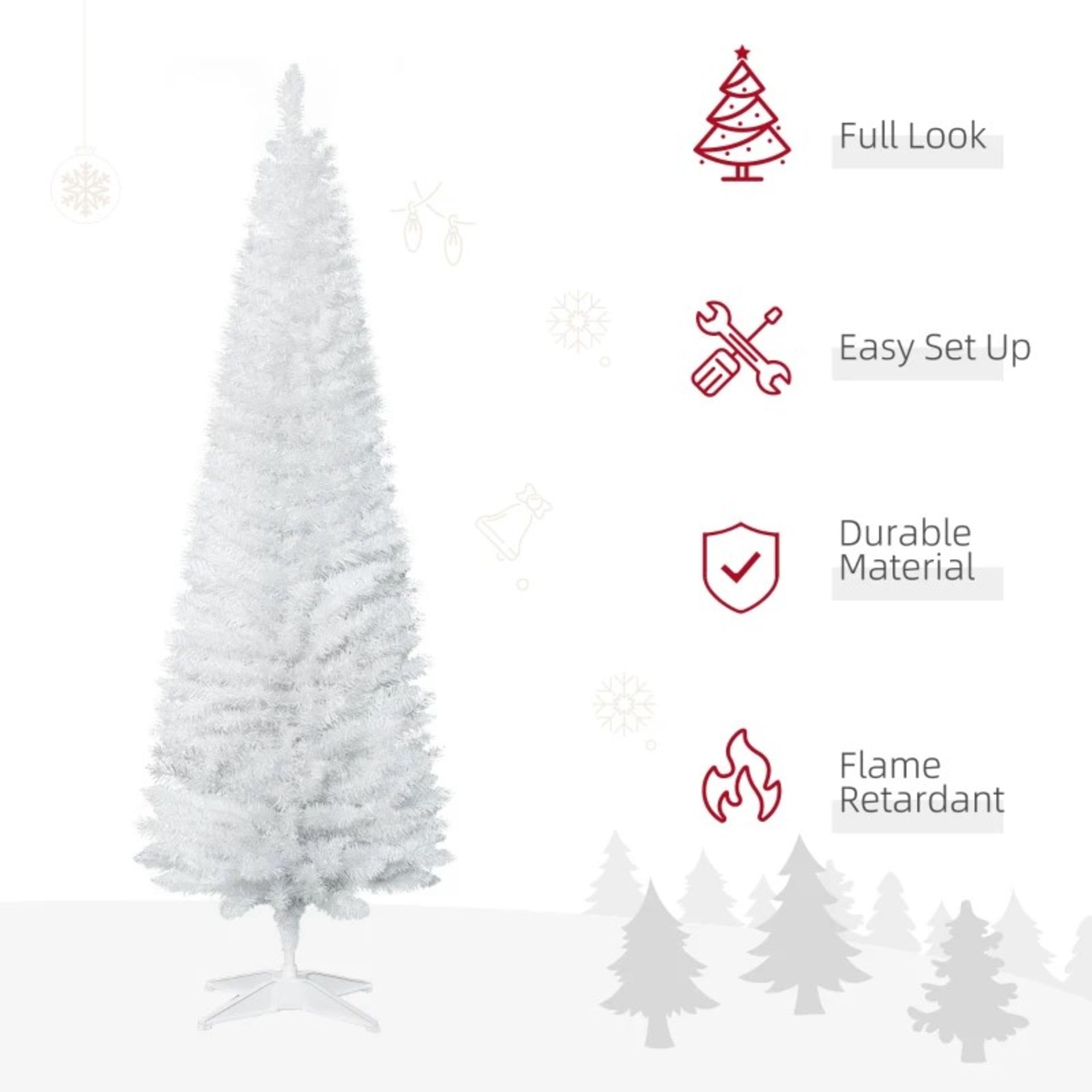 RRP £36.99 - 6FT Artificial Pine Pencil Slim Tall Christmas Tree with 390 Branch Tips Xmas Holiday - Image 3 of 4