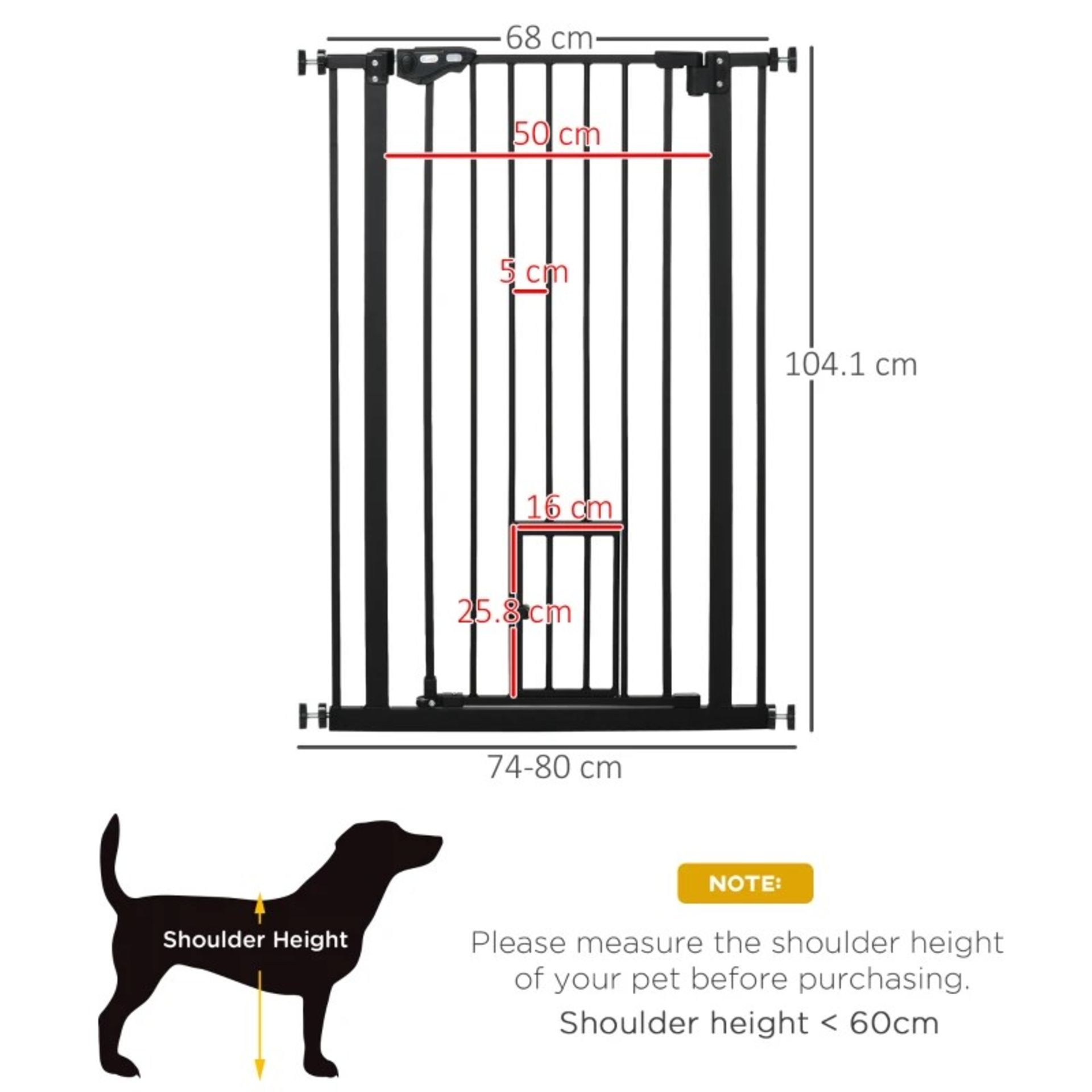 RRP £89.99 - PawHut Extra Tall Dog Gate with Cat Door, Pet SafetyPawHut Extra Tall Dog Gate with Cat - Image 3 of 4