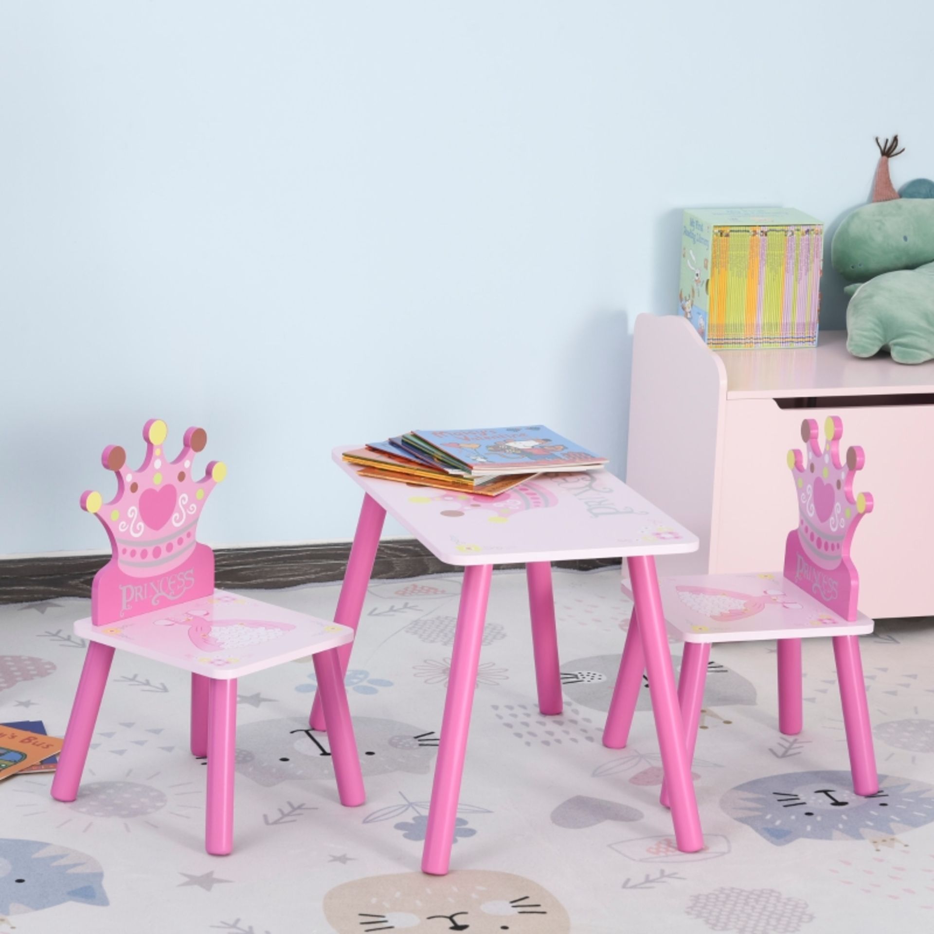 RRP £40.99 - Kids Three-Piece Table and Chairs Set – Pink