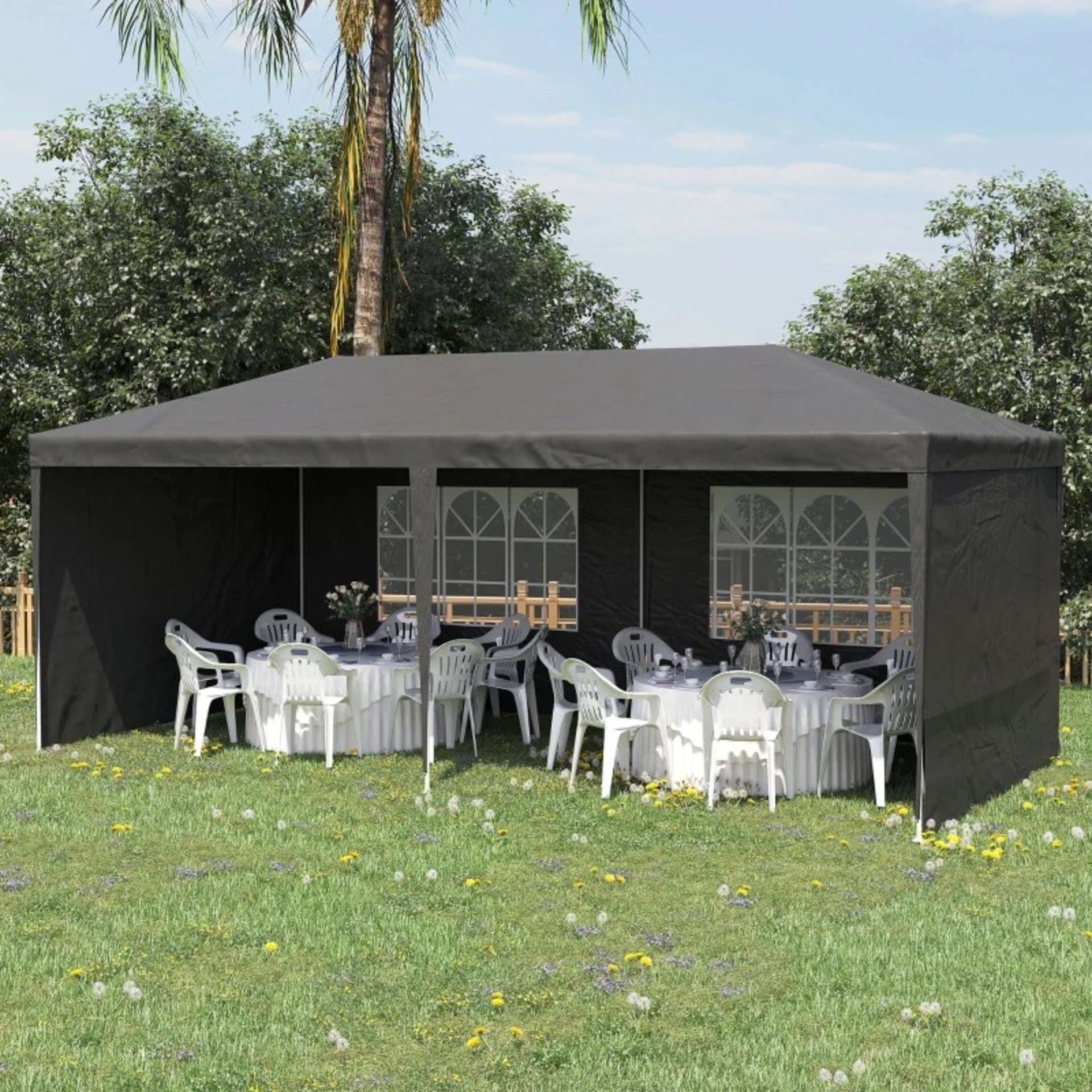 RRP £135.99 - Outsunny 6m x 3m Gazebo Canopy Garden BBQ Party Patio Tent Camping Sun Shade Dark - Image 3 of 4