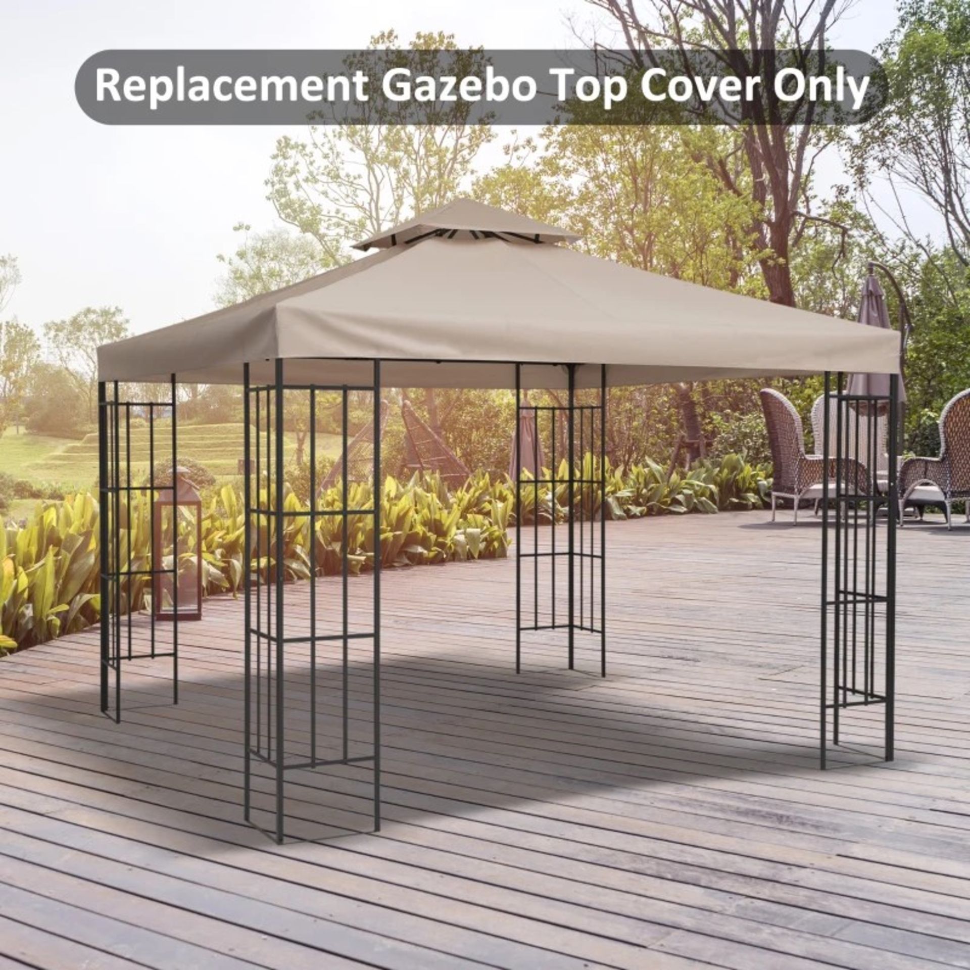 RRP £57.99 - 3(m) Gazebo Top Cover Double Tier Canopy Replacement Pavilion Roof Deep Beige - Image 2 of 4