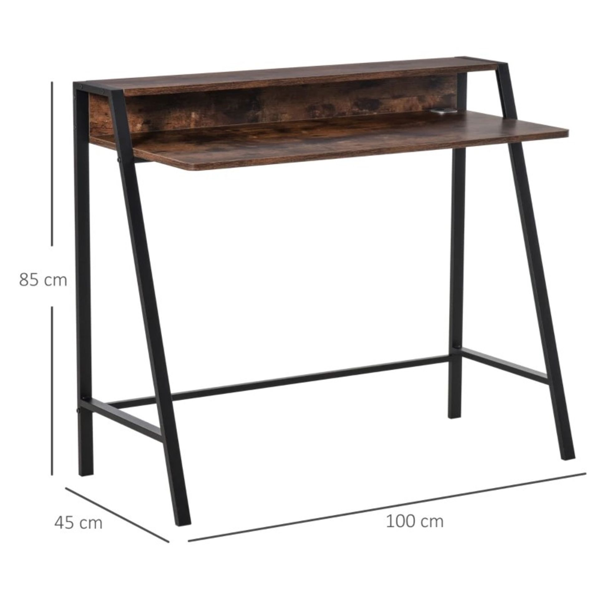 RRP £62.99 - Industrial-Style Writing Desk, with Industrial-Style Writing Desk, with Top Shelf - - Image 2 of 4