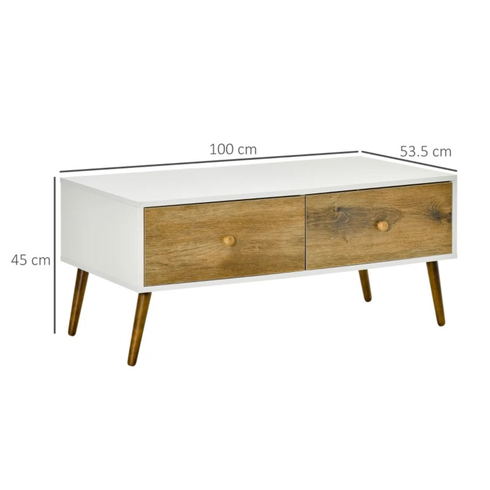 RRP £56.99 - Two-Drawer Scandinavian-Style Coffee Table, with Wood Legs - White - Image 2 of 4